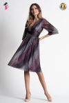 Rochie Xara de ocazie din lurex plisat gri cu roz