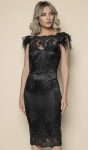 Rochie de ocazie neagra din dantela accesorizata cu pene la umar