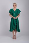 Rochie LaDonna verde cu volane si slit