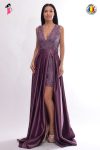Rochie de seara din tafta lila cu broderie in partea superioara