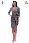 Rochie de seara cu falduri in laterale din material de culoare metalica