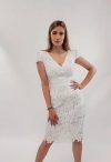 Rochie de ocazie conica confectionata din broderie cu paiete alb perlat