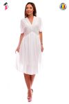 Rochie alba din vascoza cu broderie la bust si talie