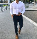 Pantaloni barbati eleganti bleumarin ZR A2116 B4