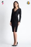 Rochie Xara de ocazie conica cu nod in talie si slit pe picior