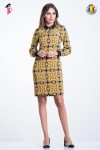 Rochie casual Xara mustar cu imprimeu fractal