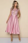 Rochie eleganta din tafta cu partea superioara prevazuta cu perle