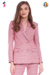 Sacou casual cu imprimeu carouri roz