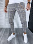 Pantaloni barbati casual regular fit gri in carouri B1703 O2-3.2