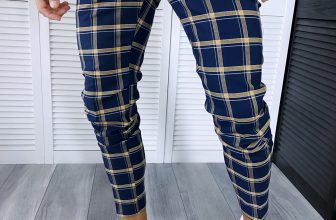 Pantaloni barbati casual regular fit bleumarin in carouri B1861 34-2