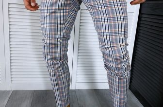 Pantaloni barbati casual regular fir gri in carouri B4960   S2