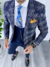 Sacou barbati in carouri slim fit bleumarin  B5303 13-1