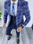Sacou barbati in carouri slim fit albastru B5302 P18-1.1