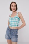 Pepe Jeans Bluză VALENTINA femei, culoarea turcoaz, in carouri
