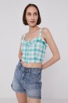 Pepe Jeans Bluză VALENTINA femei, culoarea turcoaz, in carouri
