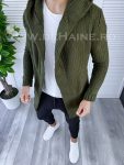 Cardigan barbati kaki cu gluga slim fit ZR T3516  120-5