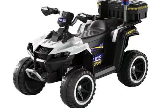 ATV electric pentru copii 3-6 ani, Kinderauto Police, 80W, 12V 7Ah, echipare premium, alb