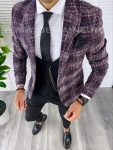 Sacou barbati in carouri slim fit grena B4980 111-5