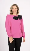 Bluza casual roz cu accesoriu fluture