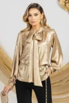 Bluza eleganta satinata prevazuta cu funda maxi si maneca usor bufanta