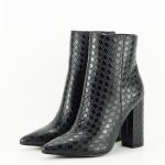 Botine negre elegante cu imprimeu geometric 15801 114