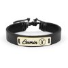 Liam –  Bratara personalizata cu nume si zodie din piele si tablita din argint 925 placat cu aur galben 24 karate