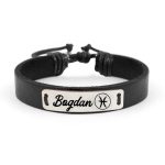 Bratara din piele cu tablita din argint 925 personalizata cu nume – Zodia Pesti