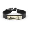 Bratara din piele cu tablita din argint 925 placat cu aur galben 24K personalizata cu nume – Zodia Pesti