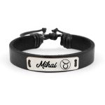 Bratara din piele cu tablita din argint 925 personalizata cu nume – Zodia Taur