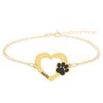 Paw Lover – Bratara personalizata inimioara si labuta din argint 925 placat cu aur galben 24K