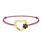 Paw Lover – Bratara personalizata inimioara si labuta din argint placat cu aur galben 24K – snur