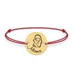 Silvia – Bratara personalizata din snur cu banut din argint 925 placat cu aur galben Mama si bebe