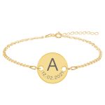 Lia – Bratara din argint 925 placat cu aur galben 24K personalizata cu initiala si data –  banut