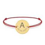 Lia – Bratara snur personalizata cu banut argint 925 placata cu aur galben 24K cu initiala si data