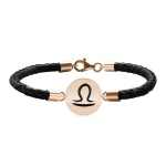 Bratara Premium din piele impletita si banut argint 925 placat cu aur Roz personalizat cu zodiac – Balanta