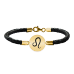 Bratara Premium din piele impletita si banut argint 925 placat cu aur galben 24K personalizat cu zodiac – Leu