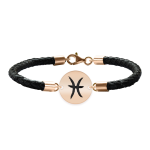 Bratara Premium din piele impletita si banut argint 925 placat cu aur Roz personalizat cu zodiac – Pesti