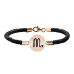Bratara Premium din piele impletita si banut argint 925 placat cu aur Roz personalizat cu zodiac – Scorpion