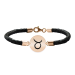 Bratara Premium din piele impletita si banut argint 925 placat cu aur Roz personalizat cu zodiac – Taur