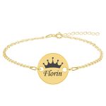 Regali – Bratara personalizata argint 925 placat cu aur galben 24K banut cu nume si coroana