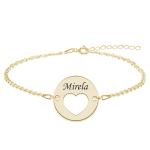 Heart – Bratara personalizata banut cu nume si inimioara din argint 925 placat cu aur galben 24K