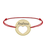 Heart – Bratara snur personalizata banut cu nume si inimioara din argint 925 placat cu aur galben 24K