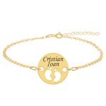 My Kid – Bratara personalizata din argint placat cu aur galben 24K banut cu nume si talpite