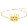King – Bratara din argint 925 placat cu aur galben 24K personalizata cu text – coroana