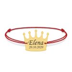 King – Bratara snur cu talisman din argint 925 placat cu aur galben 24K personalizata cu text – coroana