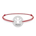 Angel – Bratara personalizata snur banut cu ingeras si nume gravat din argint 925