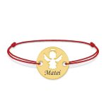 Angel – Bratara personalizata snur banut cu ingeras si nume gravat din argint 925 placat cu aur galben 24K