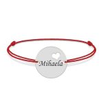 Ingrid – Bratara personalizata snur cu banut si nume din argint 925