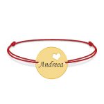 Ingrid – Bratara personalizata snur cu banut si nume din argint 925 placat cu aur galben 24K