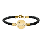 Bratara Premium din piele impletita si banut argint 925 placat cu aur galben 24K personalizat cu constelatii – Pesti